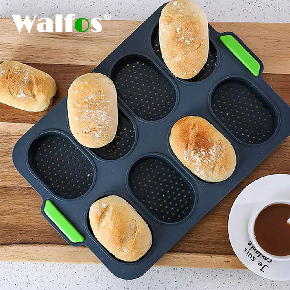 Walfos 8 Cavity Bread Mold Silicone Baking Toast Moulds Home Cake Food Grade French Bread Biscuit Molds