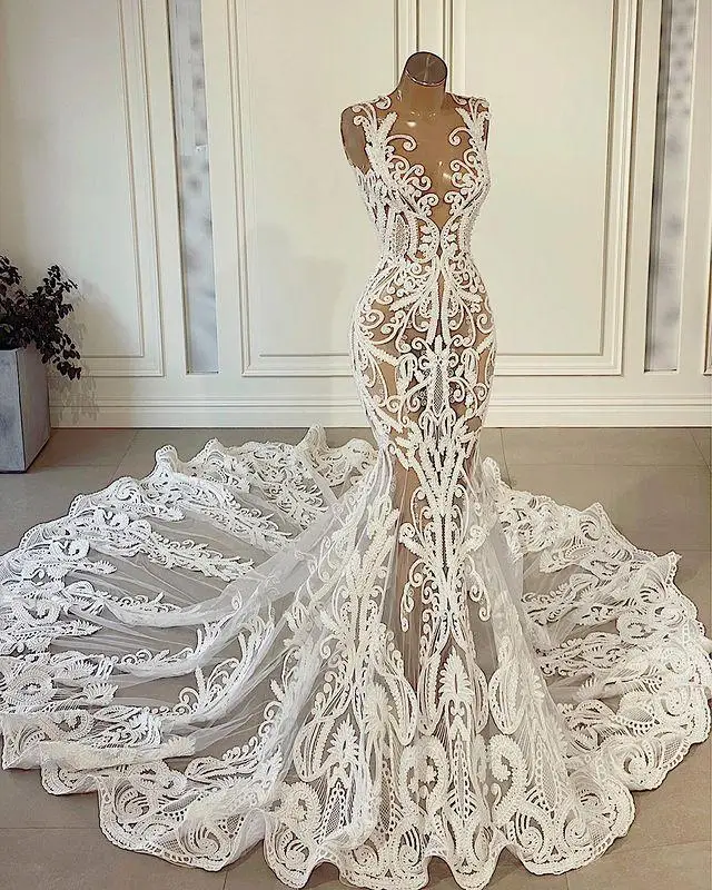 

Sexy Mermaid 2024 Wedding Dresses Bride Gowns Lace Appliqued African Nigerian Court Train Custom Made vestido de novia