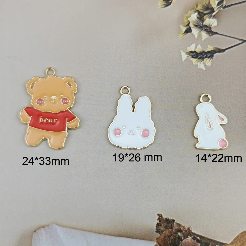 MuhNa 10pcs Cute Anamals Enamel Charms Bear Rabbit Bunny Metal Earrings Pendants DIY Jewelry Make Accessories Phone Case Patch