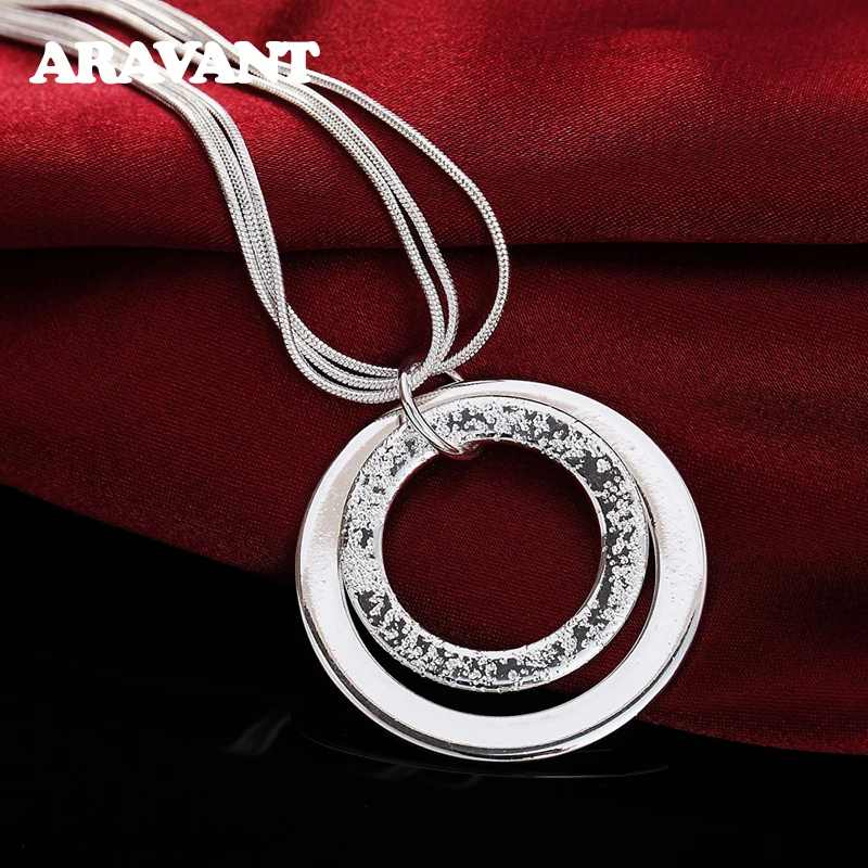 Aravant 925 Silver Double Round Circle Necklace Chain For Women Fashion Jewelry