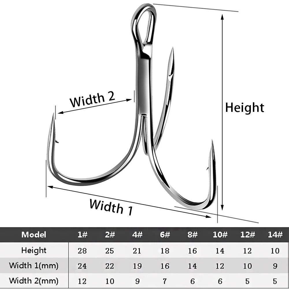 15 unids/caja 5002 ganchos triples del propietario tamaño plateado 1/2/4/6/8/10/12/14 # aparejos de pesca para Lucio
