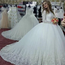 Vestidos De Noiva Lange Ärmeln Prinzessin Hochzeit Kleider Puffy Vintage Ballkleid Kleider Brautkleider robe de mariage 2022