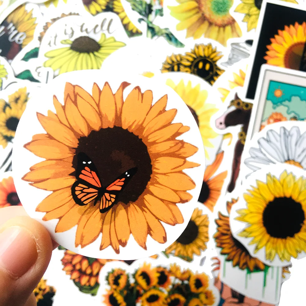 10/30/50pcs Colorful Sun Flower Stickers Laptop Bicycle Guitar Skateboard Sticker Kid DIY Graffiti Waterproof Stickers Toy