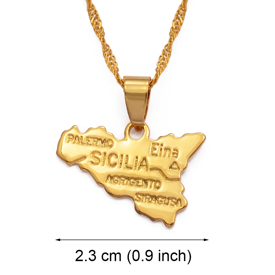 Anniyo Map of Sicilia Necklace Pendants 45cm 60cm Chain for Women Gold Color Jewelry Sicily Items #004910