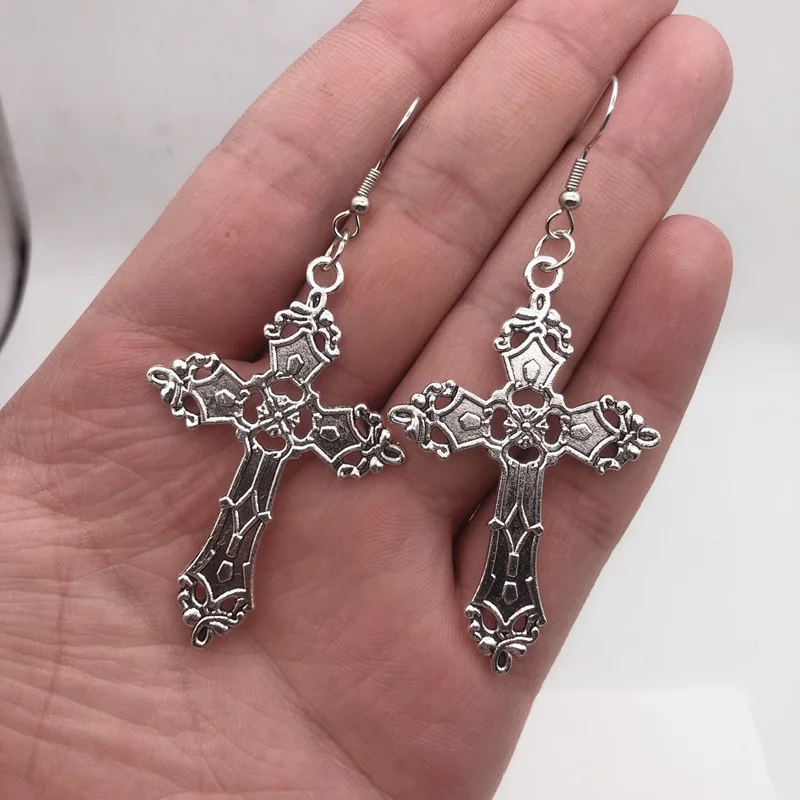 Big Cross Dangle Drop Earrings For Women Korean Trendy Punk Goth Gothic Vintage Statement Fashion Jewelry Steampunk Accessories