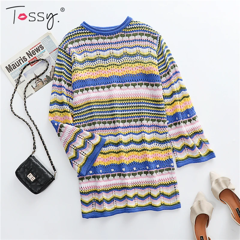 Tossy Holiday Crochet Dress Cover Up Sexy Boho autunno manica lunga maglieria Beach Dress femminile Casual scava fuori abiti da festa