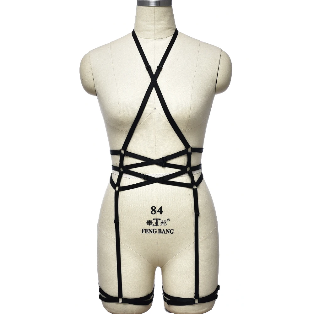 

Harajuku Hollow Harness Body Cage Elastic Black Bondage Sexy Lingerie Set Rave Wear Body Harness Belt Adjustable Garter