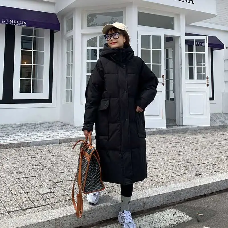 Abrigos de plumón de pato blanco nuevo para mujer, chaquetas largas de invierno con capucha, Parka de plumón coreana a la moda, abrigo holgado