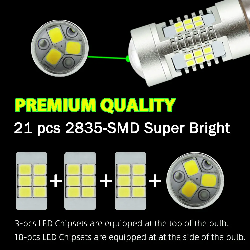 2Pcs 1156 BA15S P21W LED Bulbs 1141 1056 7506 Car Tail Brake Light Backup Reverse Parking DRL Lamp Super Bright 21SMD 12v White