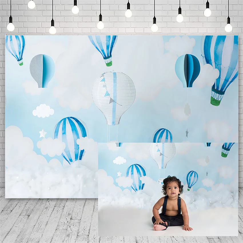 Avezano Birthday Party Baby Shower Backdrop Sky Cloud Hot Air Balloon Decor Banner Photography Background Photo Studio Photozone