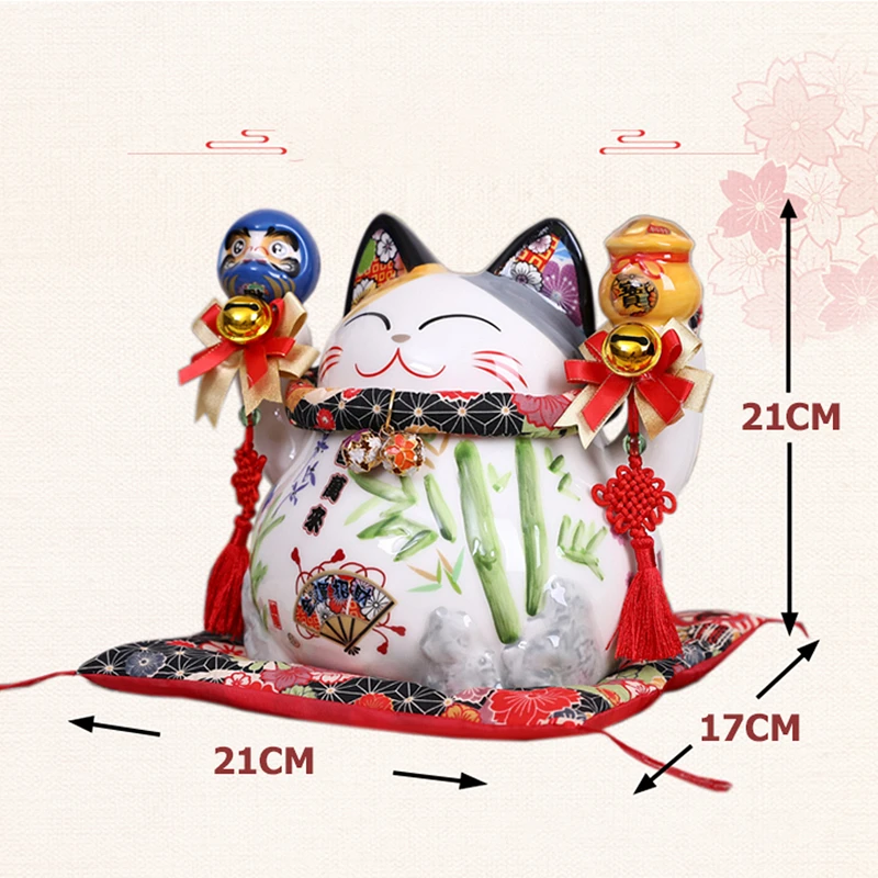 8.2 inch Ceramic Maneki Neko Coin Bank Lucky Cat Daruma Money Box for Wealth Feng Shui Home Decorative Ornament