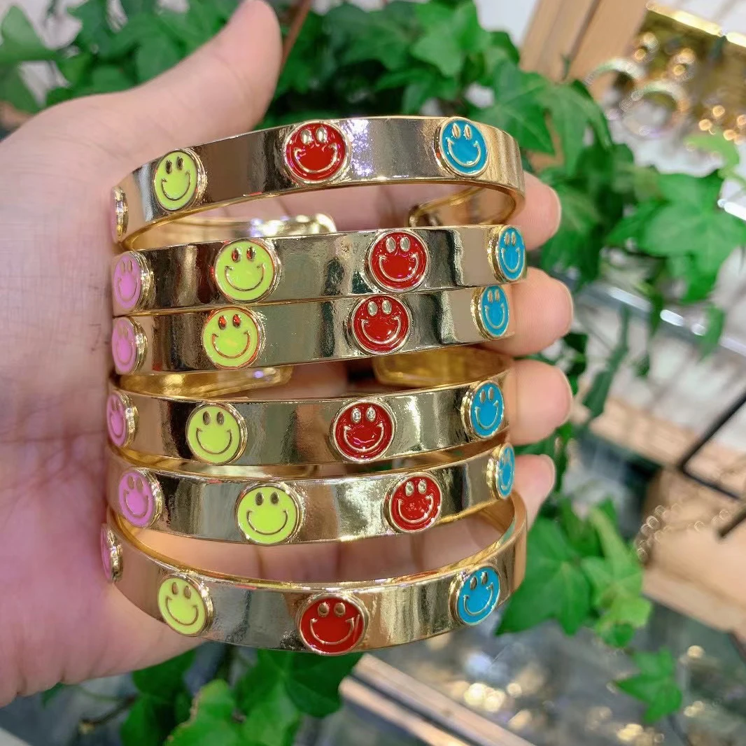 5pcs/lot 2021 Best selling Adjustable Bangles Bracelets trending gold Happy Smlie Face Open Bangles Bracelets