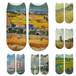 3D Gedruckt Ölgemälde Muster Kurze Socken Für Frauen Van Gogh Berühmte Kunst Herbst Sommer Unisex Lustige Glückliche Crew Socken mädchen Geschenk