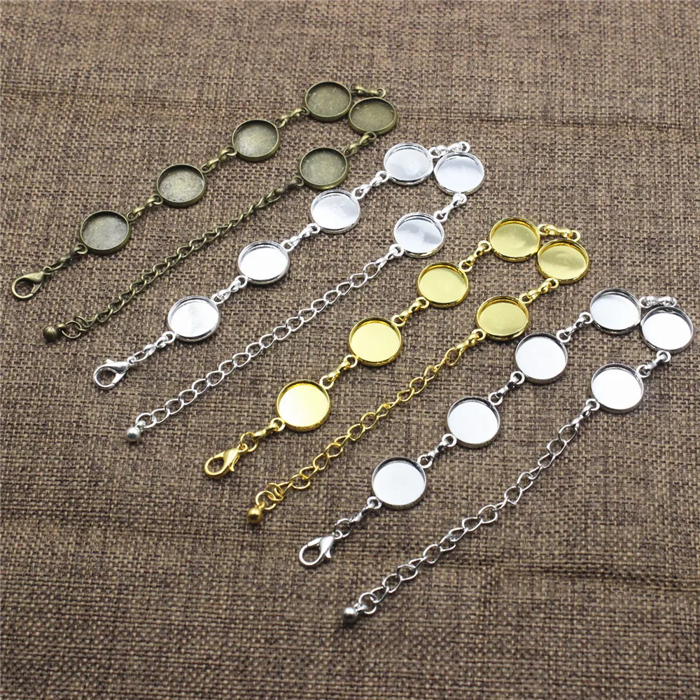 Onebeading Copper 12mm Round Cabochons Bracelet Vintage Blank Bezel Tray Base For DIY Making Accessory Length 45cm 2 Strands