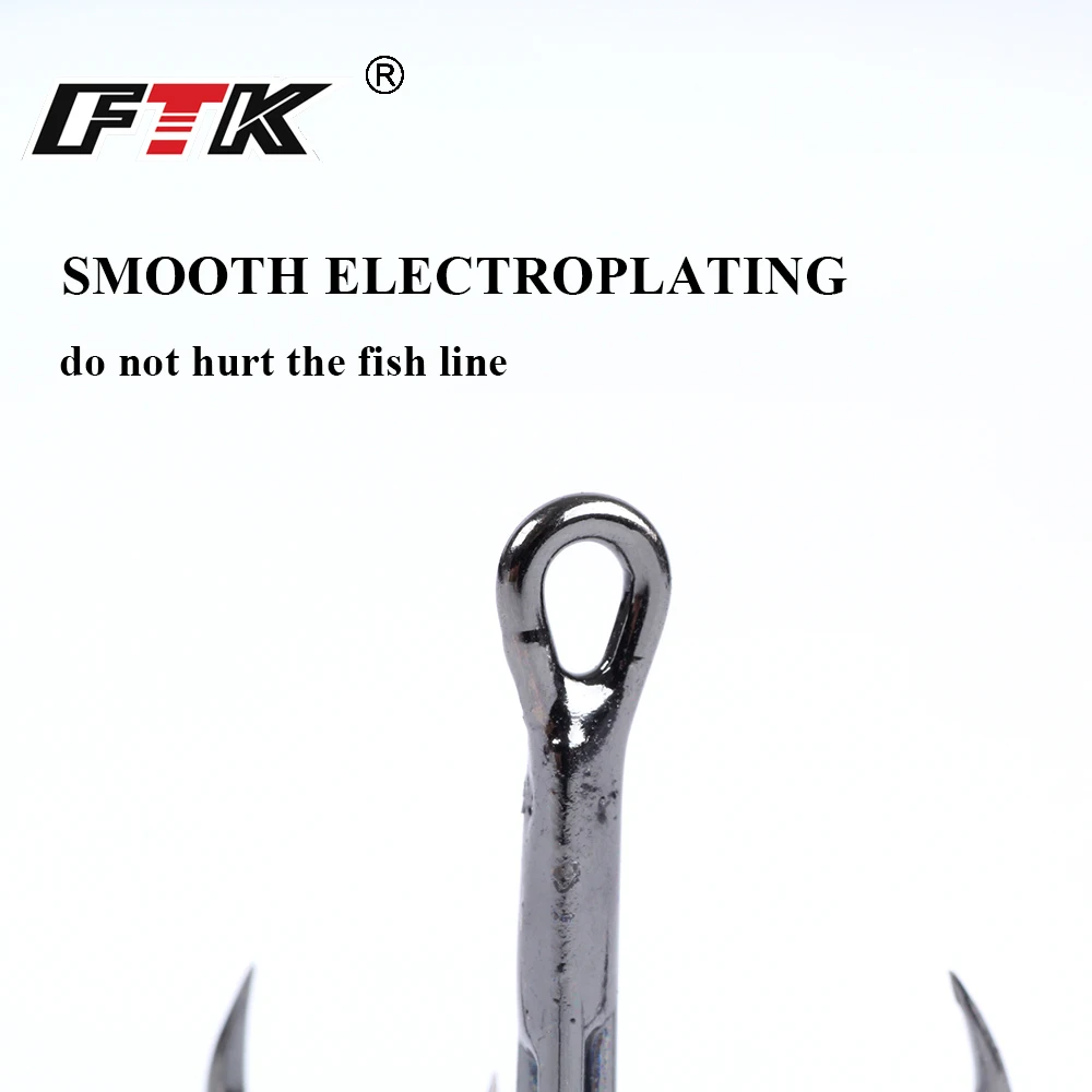 FTK Fishing TripleHooks High Steel Carbon Material Treble Black Fishing Hook Round Folded Saltwater Bass 2 # -10 # For Lure