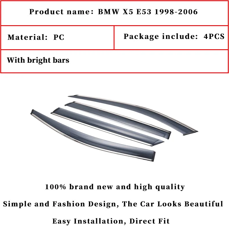 For BMW X5 E53 1998-2006 window visor car rain shield deflectors awning trim cover exterior car-styling accessories parts