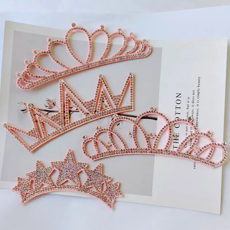 10Pcs/Lot Multi Style Felt backside Diamond Crown Patches Appliques for DIY Headband Material And Christmas hat Accessories