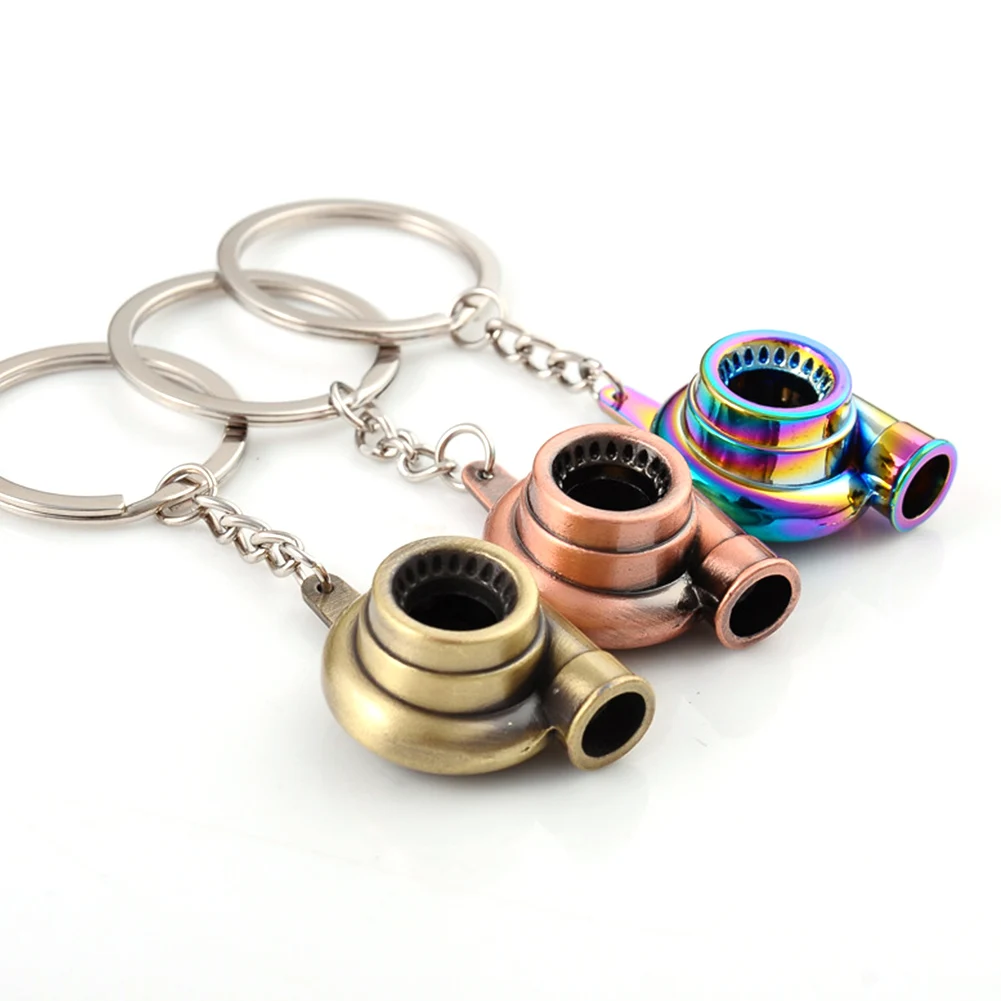 Cool Spinning Turbine Key Rings Mini Turbo Turbocharger Keychain Zinc Alloy Metal KeyChain Car pendant Car Interior Accessories