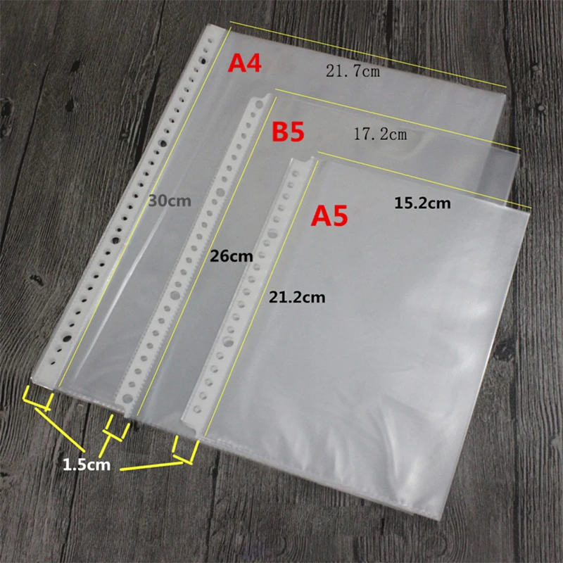 30 26 20 Holes Plastic Pockets, A4 B5 A5 Soft PVC Transparent Sleeves Bag 100sheets