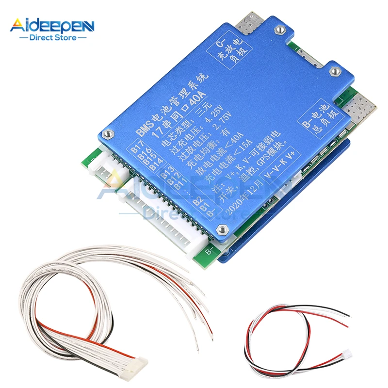 Imagem -02 - Bateria de Lítio Li-íon 13s 14s 17s 20a 40a 48v 52v Carregador 18650 Placa de Proteção Bms Pcb com Equilíbrio para Bateria de Célula Lipo
