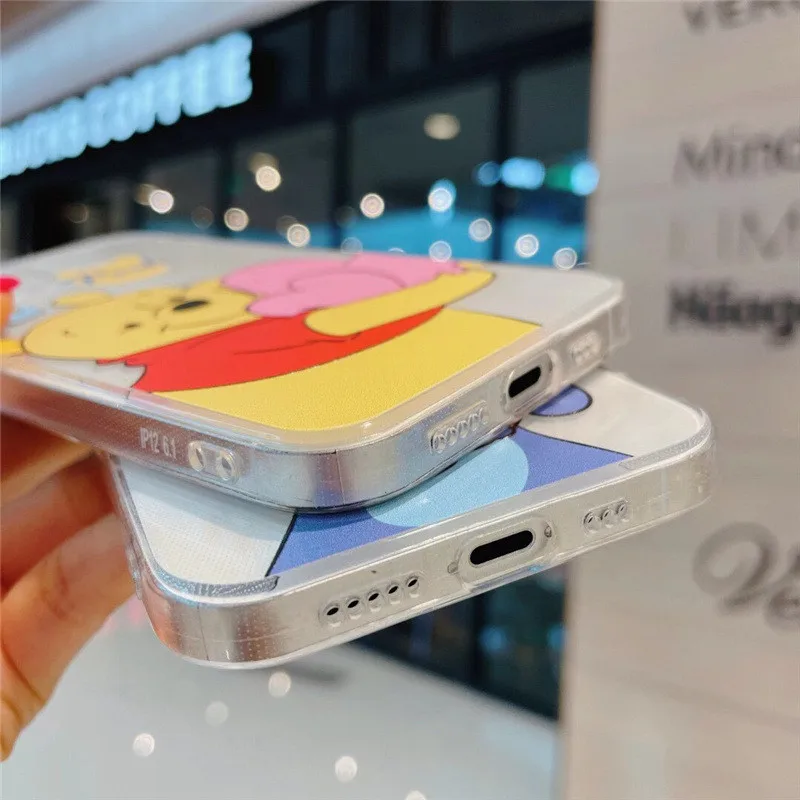 Capa de telefone preta de silicone da Disney Winnie The Pooh Stitch, capa para Apple iPhone 12 Mini 11 Pro XS MAX XR X 8 7 6S 6 Plus 5S SE