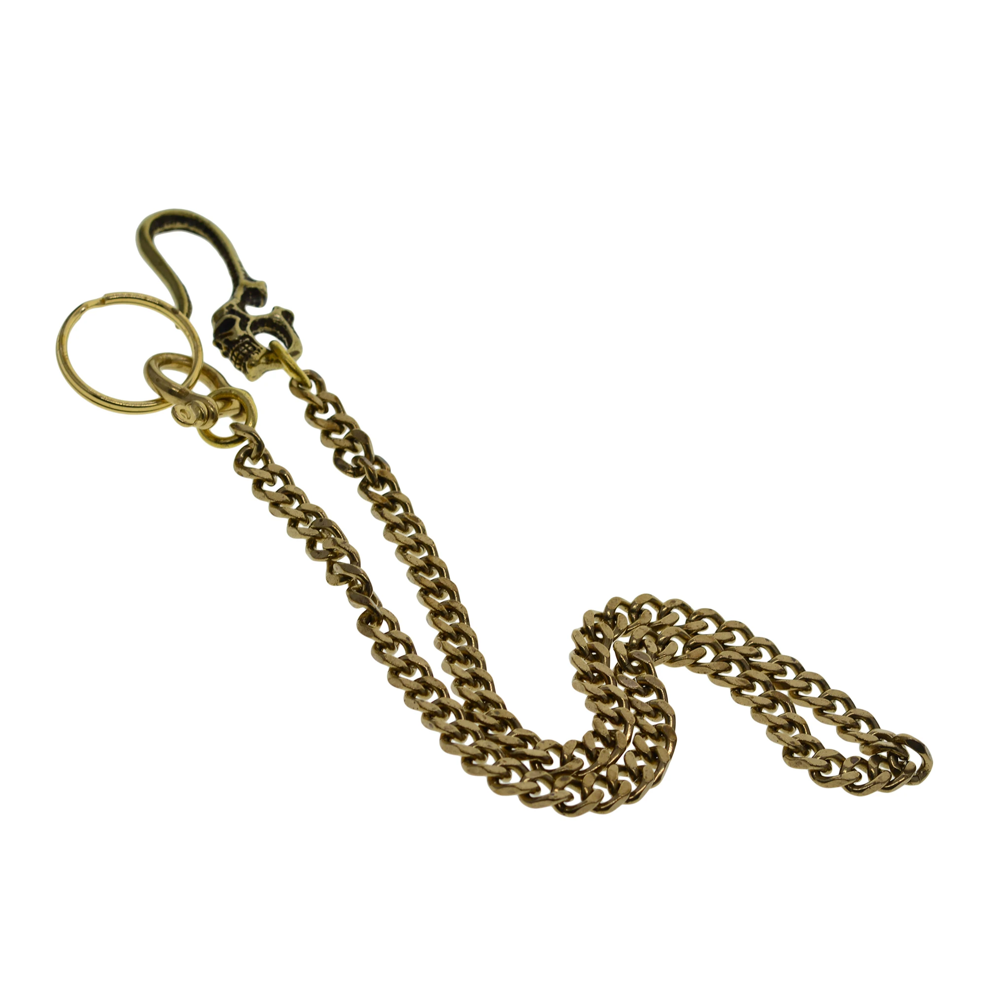 Fine brass wallet jean trousers motorcycle keychains Italian 9mm flat cuban link chain Gothic skull hook Shackle FOB EDC