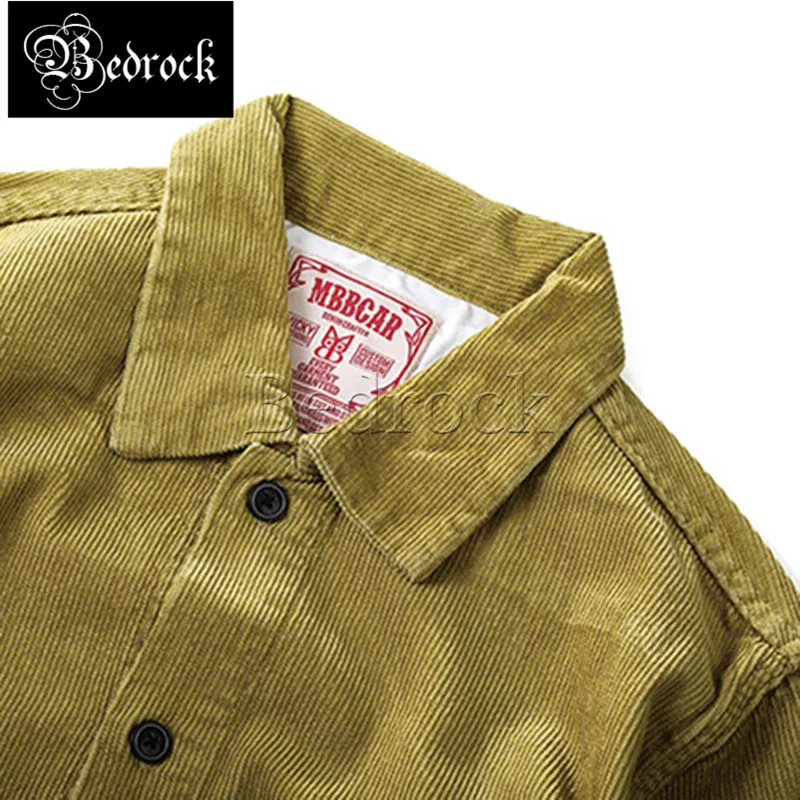 MBBCAR vintagecorduroy cargo shirt for men Amekaji yellow casual shirts male porter light tops 3021