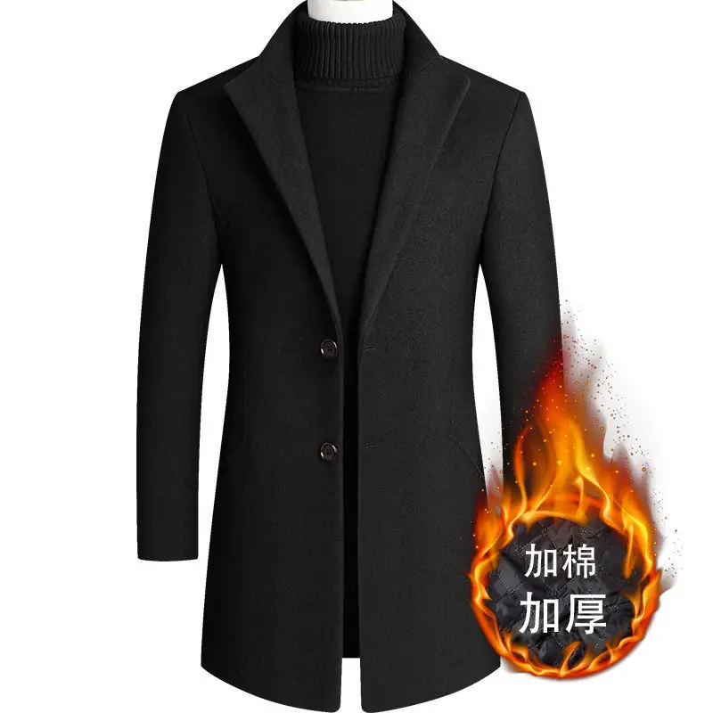 

2021 Thick Men's Woolen Windbreaker Trench Cashmere Coat Scarf Collar Mid-Length Woolen Coat Jacket Men Coat New Autumn Winter