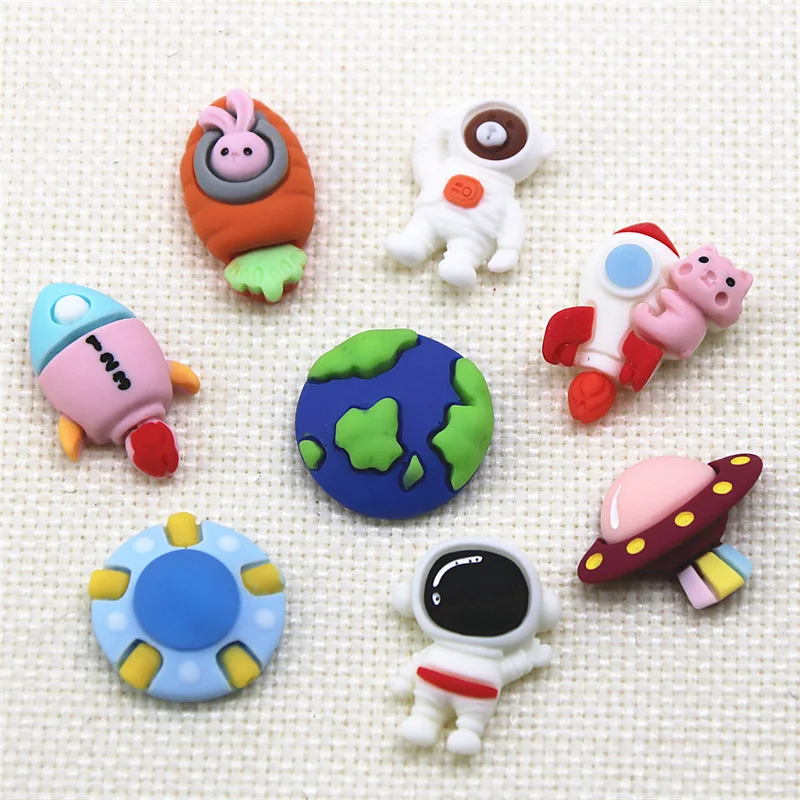 10pcs Resin Space/Astronaut/Earth/Flying saucer/Rocket Flat back Cabochon Art Supply Decoration Charm Craft hair bow center