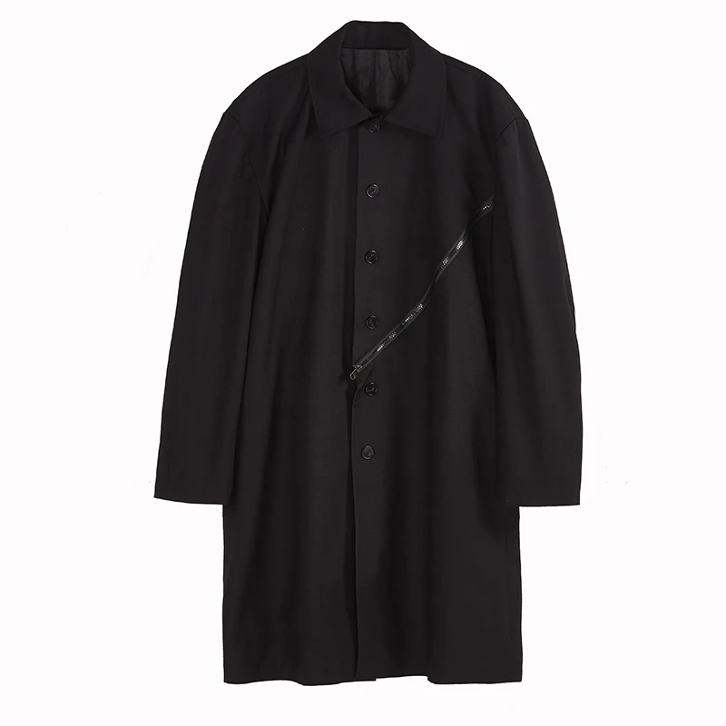Mannen Nieuwe Yamamoto Classic Dark Japanse Medium Lengte Blazer Met Diagonale Rits Ontwerp