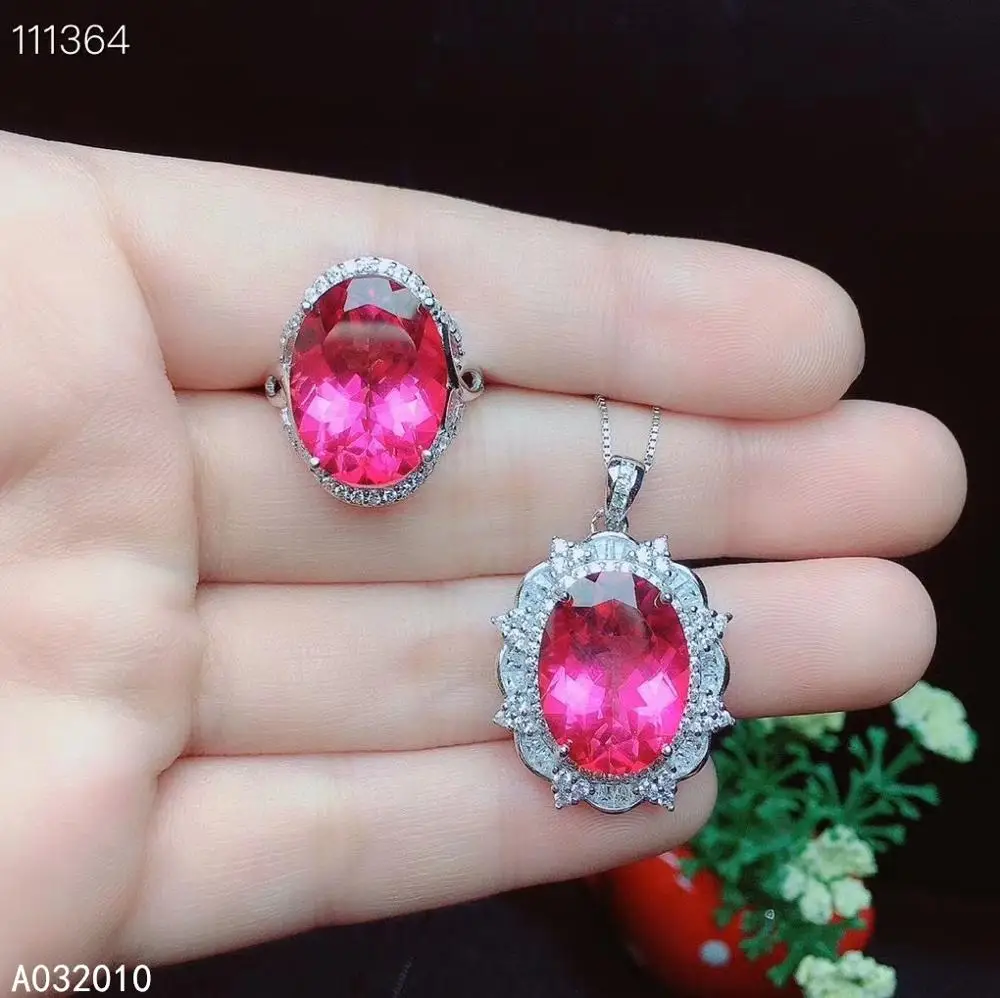 

KJJEAXCMY Fine Jewelry 925 sterling silver inlaid natural pink topaz female set noble Gift Birthday Party Wedding Engagement Chr