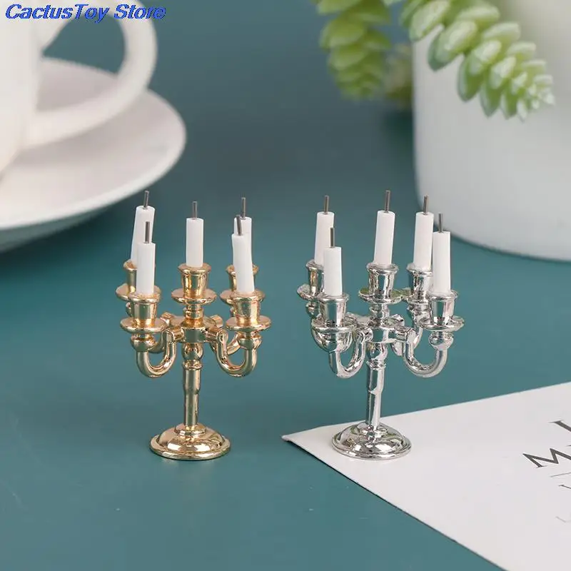 1Pair 1:12 Dollhouse Mini Table Candle Candlestick Christmas Birthday Party Scene Home Ornament