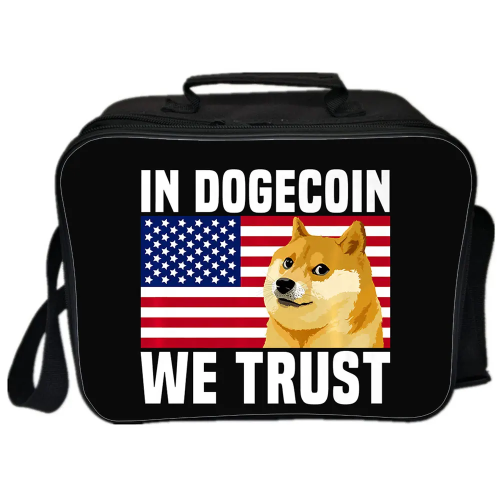 Dogecoin Backpack Shoulder Bag Japanese Anime Picnic Bag Handbags Portable Insulated Canvas Lunch Bags For Women