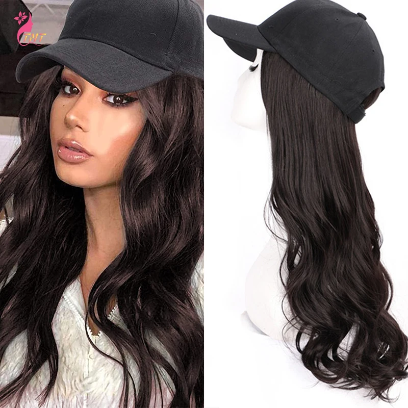 TMT 22 Inches Synthetic Girls Baseball Wig Wavy Cap Wig For Women Naturally Hair Connected Heat Resistant Fiber For Women