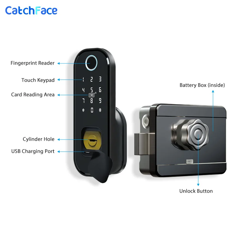 Fingerprint Door Lock  Waterproof Outdoor Gate Lock Bluetooth TTlock Wifi Passcode Rfid Card Keyless Front Electronic Lock Alexa