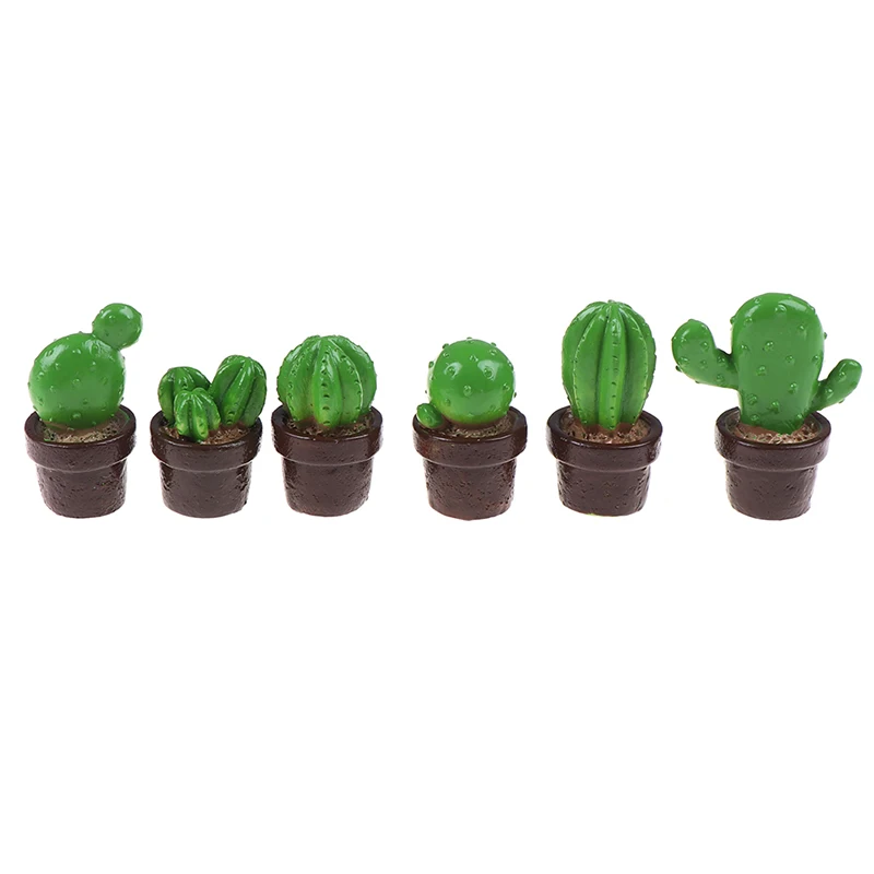 5 pçs bonito verde mini árvore em vaso para 1:12 casa de bonecas miniatura cactus suculentas planta verde em pote boneca casa simulação vaso