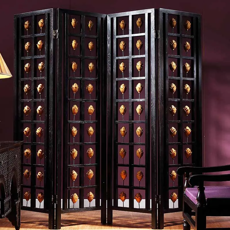 Customized New Chinese solid wood screen partition living room double-sided painted mobile folding screen sliding Southeast