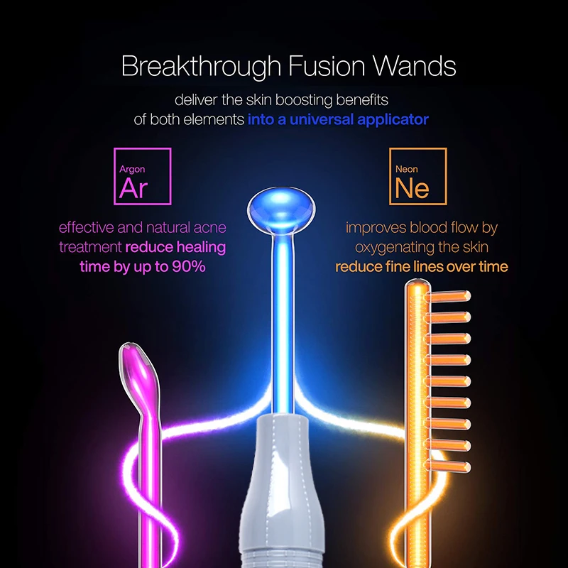 High Frequency Facial Machine Electrotherapy Wand Glass FUSION Neon + Argon Wands Remove wrinkles Inflammation Acne Skin Spa