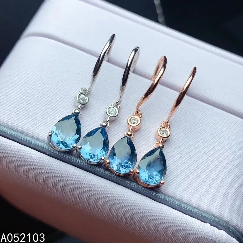 

KJJEAXCMY fine jewelry 925 sterling silver inlaid natural London Blue Topaz women's elegant and exquisite drop gem Earrings supp