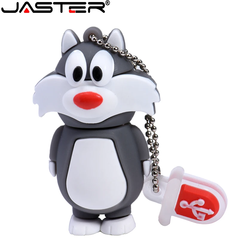 JASTER USB Flash Drives Cartoon Cat Pen Drive Creative Student Gifts Memory Stick Free chain U disk 4GB 8GB 16GB 32GB 64GB 128GB