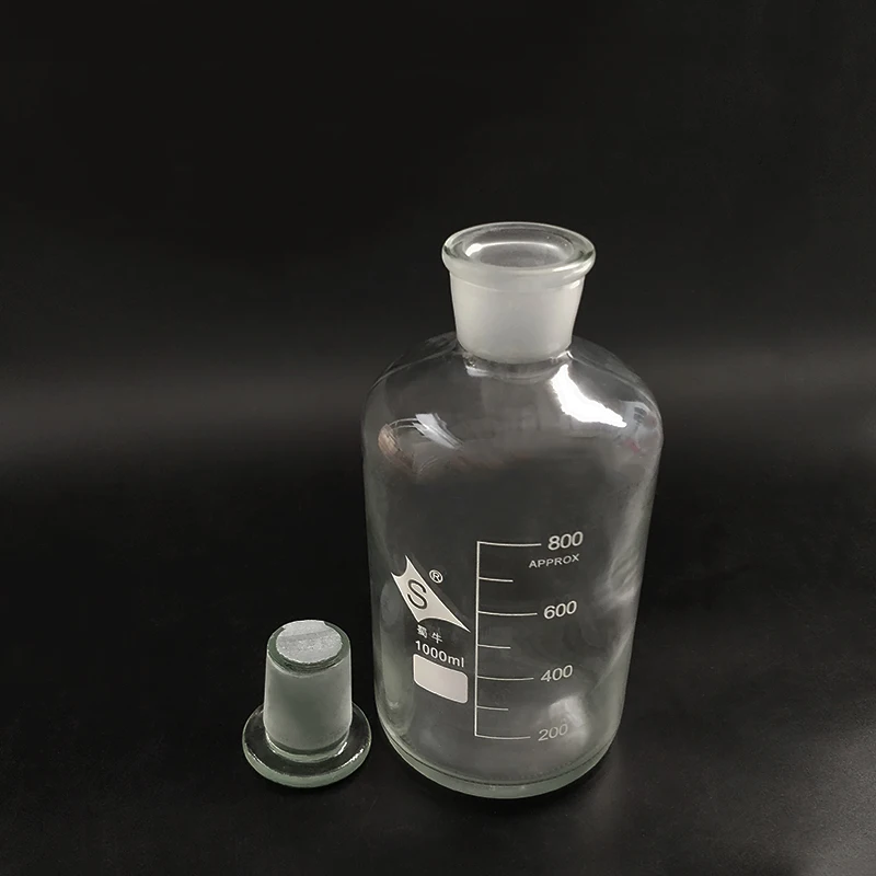 Reagent bottle,Narrow neck with standard ground glass Hollow/Solid stopper,Clear,Ordinary glass,Capacity 1000ml,Sample Vials