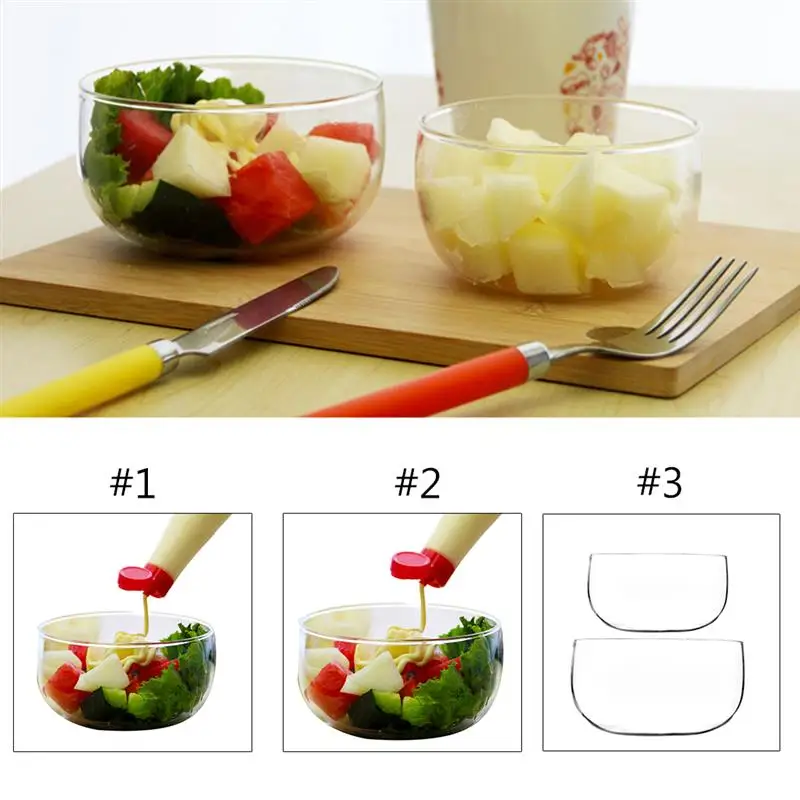 2pcs Glass Bowl Set Large Capacity Transparent Simple Multi-Purpose Salad Bowl Dessert Bowl Snack Bowl Tableware