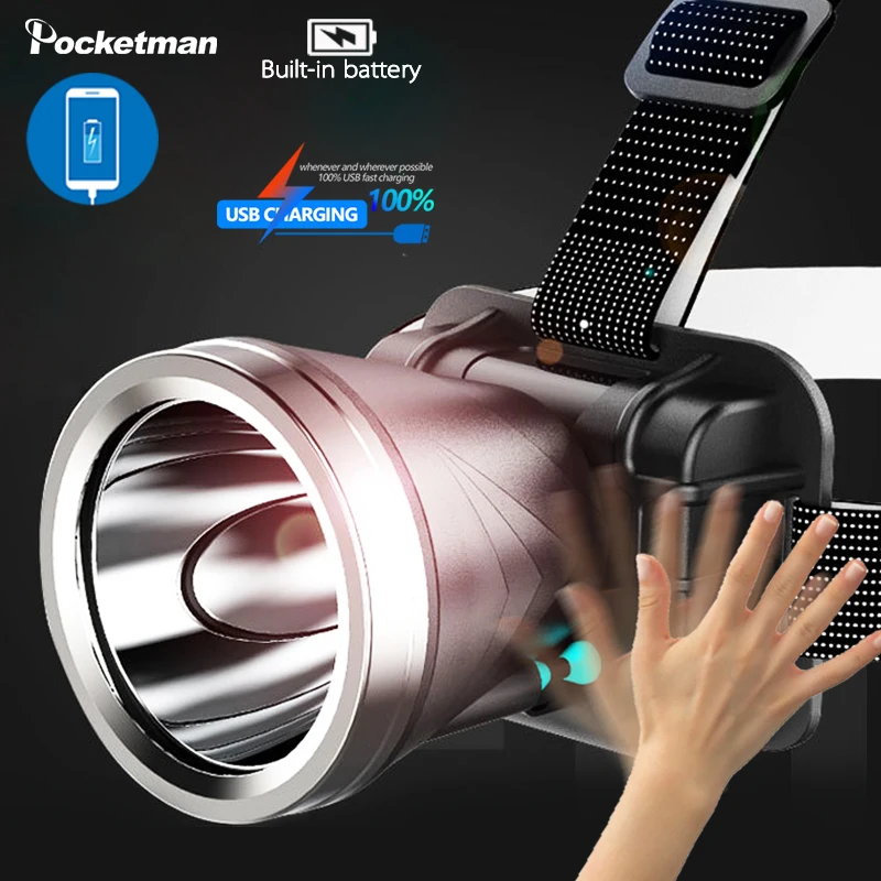 High Lumens Motion Sensor Headlamp USB Rechargeable Headlight Head Flashlight Lanterna Outdoor Camping Light Night Fishing Lamp