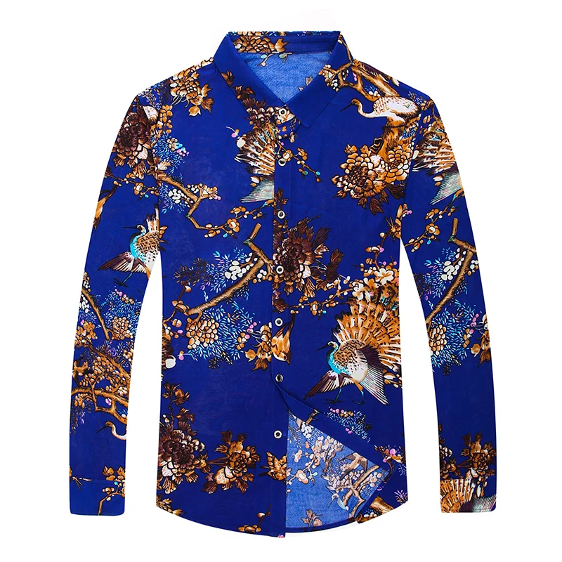 

New Arrival Mens Floral Printed Dress Shirts Long Sleeve Spring Male Printed Shirts