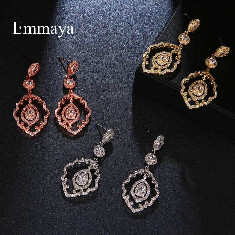 Emmaya Nieuwe Mode Cubic Zirkoon Oorbel Delicate Shape Hol Stijl Lange Sieraden Voor Vrouwelijke Banket Schattige Gift