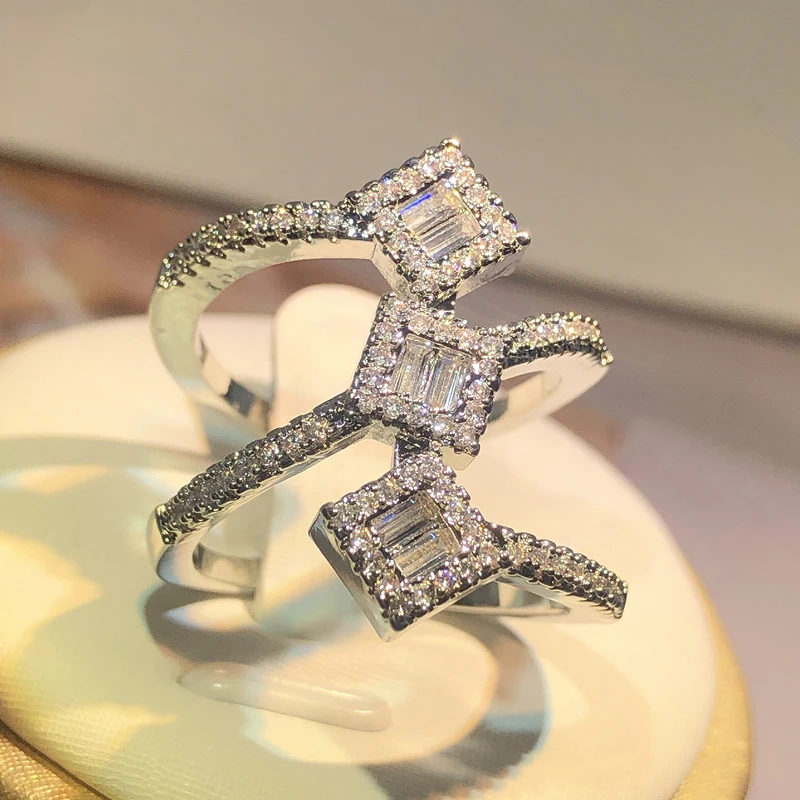 Anillos de circonia cúbica de plata 925 para mujer, joyería de compromiso nupcial, accesorios para mujer, anillo de dedo completo
