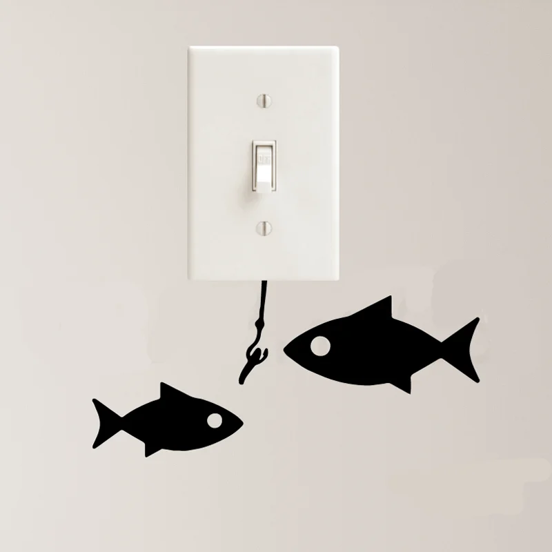 Two Fish with Hook Vinyl Decal Stickers Light Switch Kids Nursery Room Decor Car Window  Wall Sticker