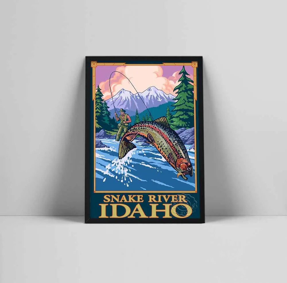 Idaho Poster Fly Fishing Scene Art Prints Decoration Snake River Canvas Painting Nordic Wall Pictures Living Room Decor Gifts