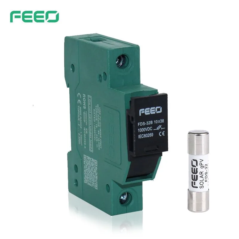 FEEO 1P Din Rail Automatic DC PV Solar Fuse 1-32A 10x38mm 1000V Electronic Solar Fuse Holder with Fuses TUV Certificate Fusibles