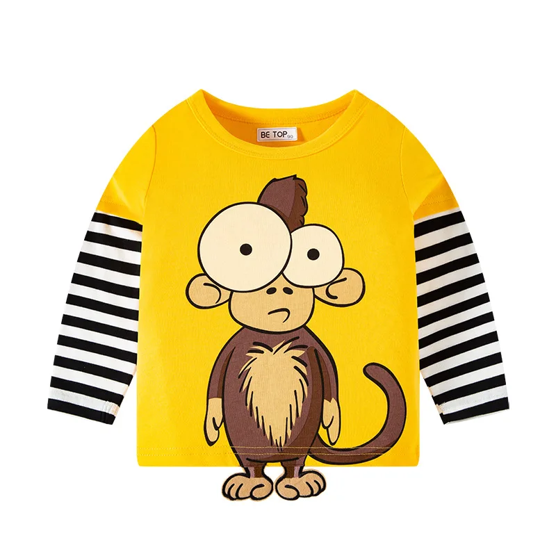 TUONXYE Boys t-shirty dziecięce Cartoon Cute Animal Pattern koszule w paski Casual wycięcie pod szyją na ubrania z długim rękawem 2-9